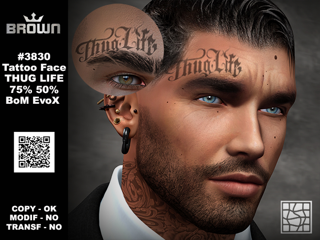 Second Life Marketplace - 3830 Tattoo Face Thug Life 75% 50% BoM EvoX